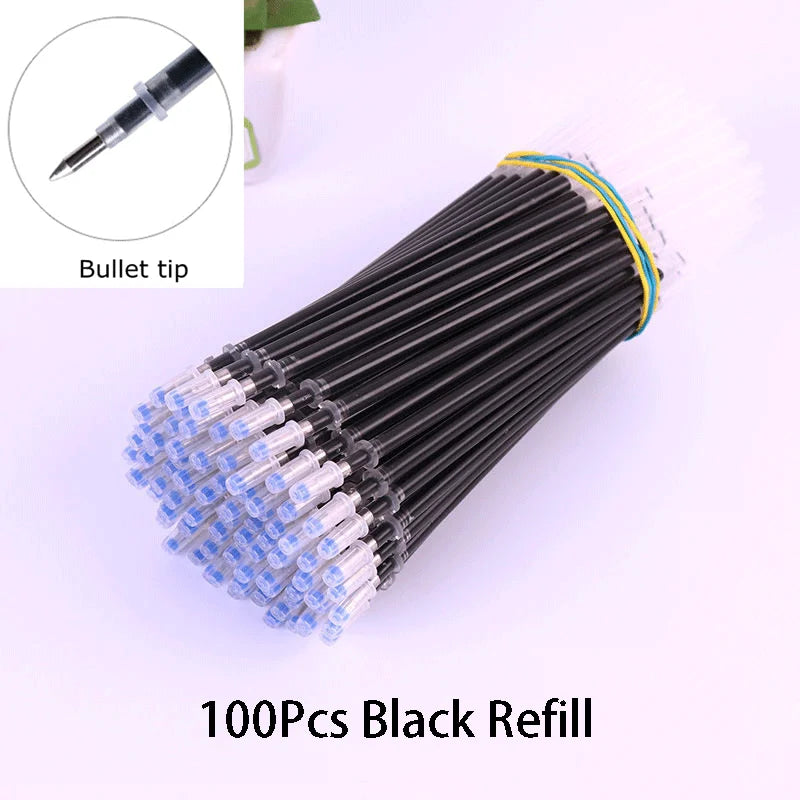 12/100 Pcs Ballpoint Pen + Refill Set Black Blue Red Ink Bullet 0.5mm Gel Pen School&Office Supplies Stationery Writing Tool