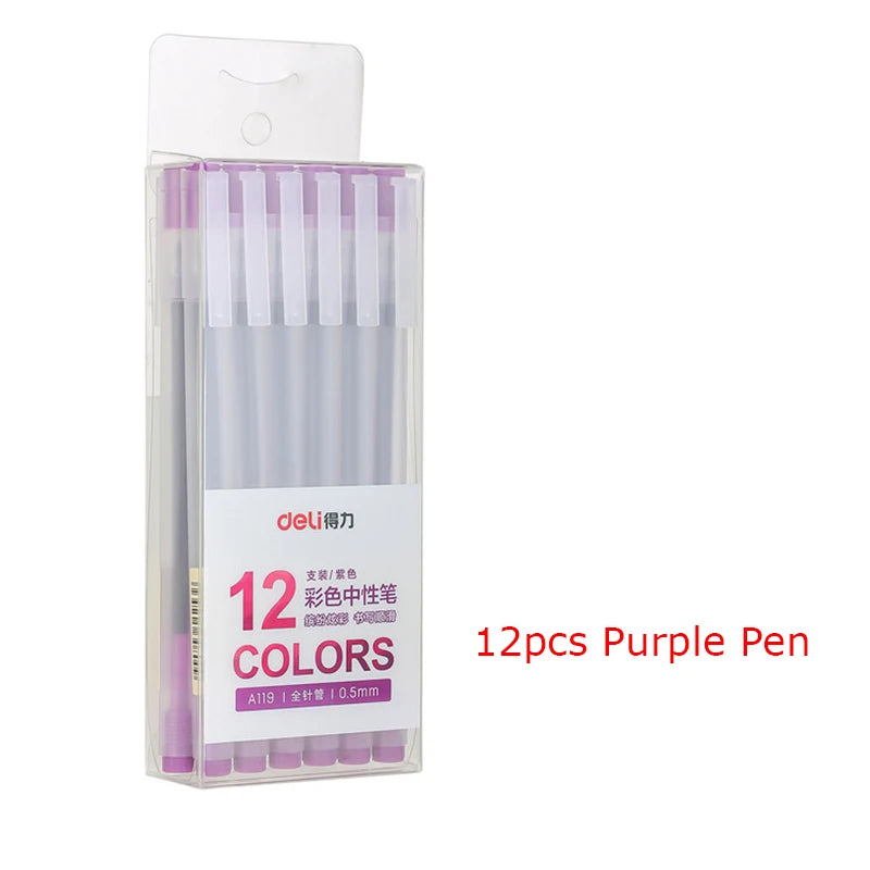 Deli 12Pcs/Set Gel Pen School Pens Set Pen 0.5MM Color Ink Stationery Student SuppliesWater-based Pen Writing Painting Tools