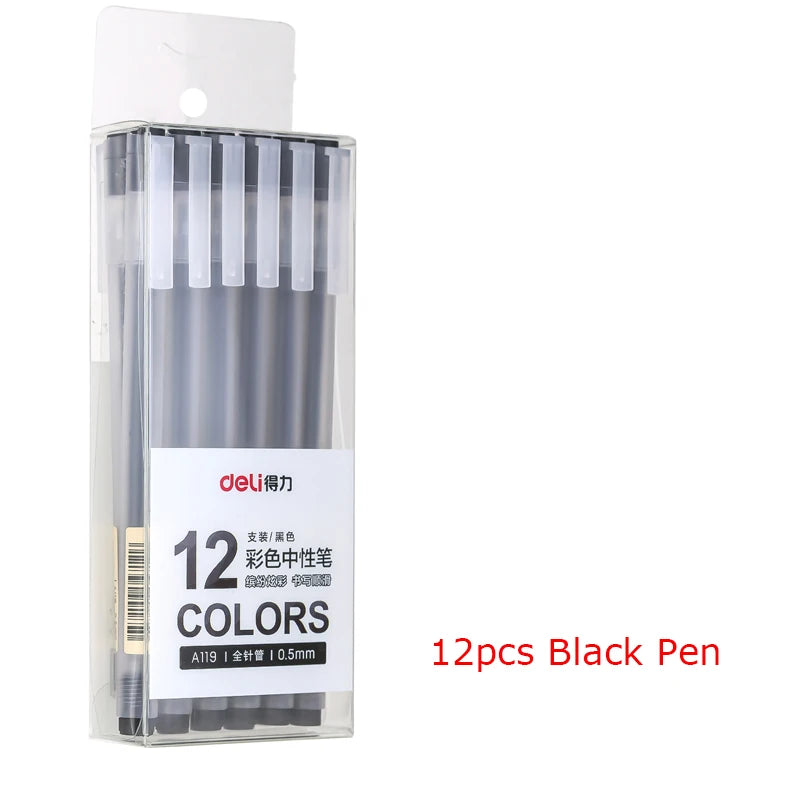 Deli 12Pcs/Set Gel Pen School Pens Set Pen 0.5MM Color Ink Stationery Student SuppliesWater-based Pen Writing Painting Tools