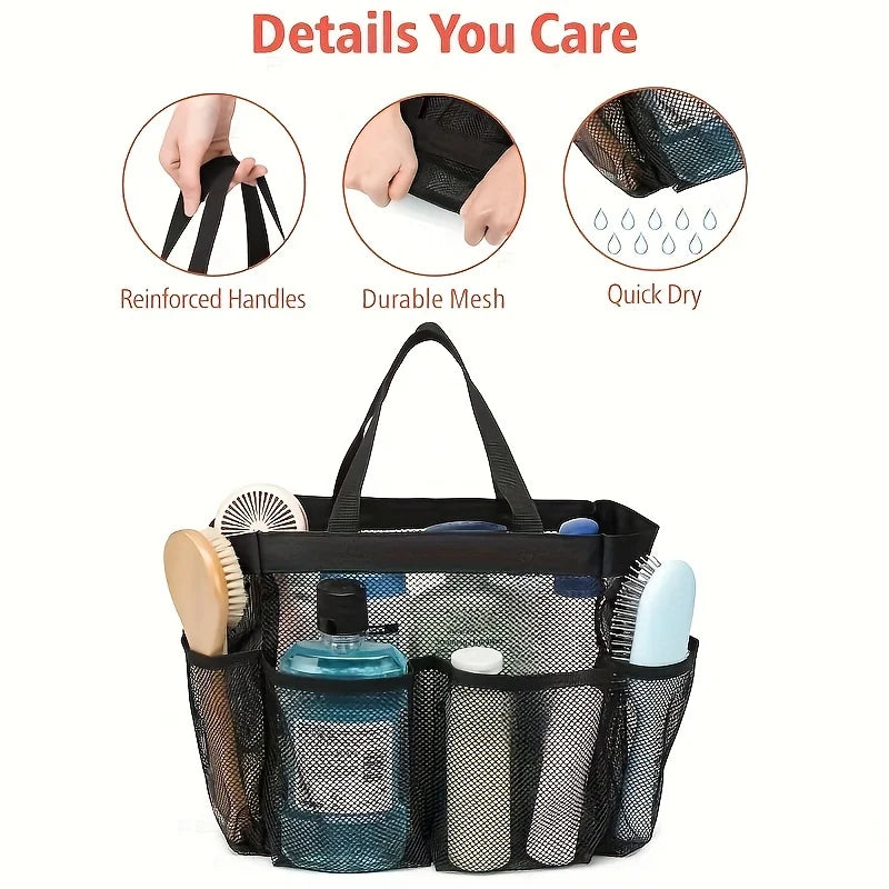 Portable mesh shower organizer: 8 pocket hanging shower baskets, suitable for dormitories, beaches, and travel