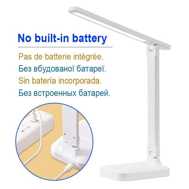 Desk Lamp LED Touch Switch White Folding Desk Lamp Bedroom Bedside Study Reading Eye Care Night Lamp USB Plug-in Dimmable White