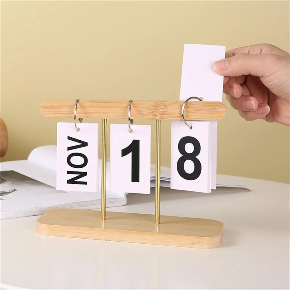 Modern Wooden Perpetual Calendar Flip Month Date Display Desktop Schedule Agenda Planner Home Decoration Office Ornament New