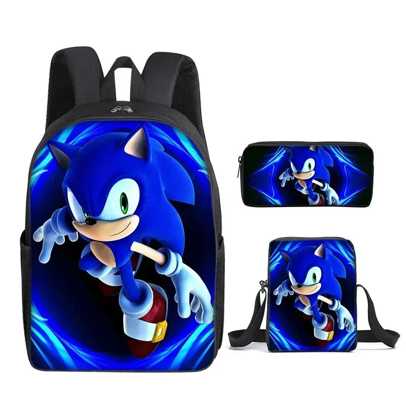 3PC-SET New Cartoon Meal Bag Sonic Lunch Bag Pencil Bag Primary and Middle School Students Backpack Cartoon School Bag Mochila