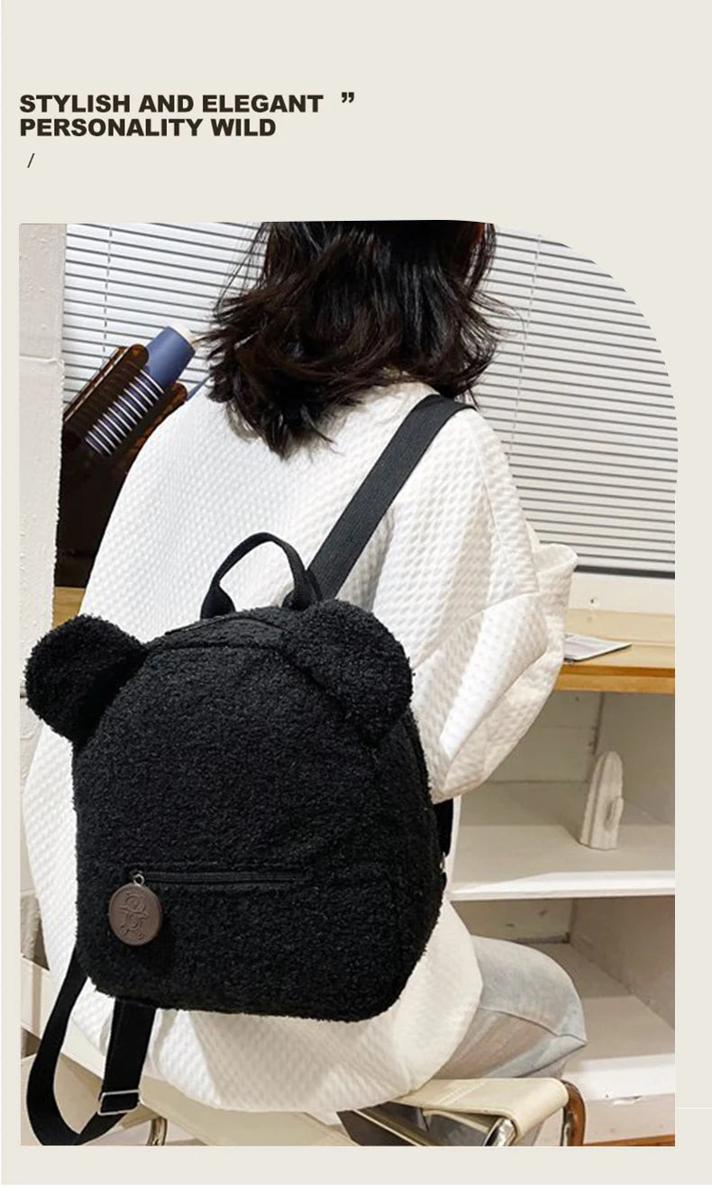 Plush Backpack Cute Little Bear Ear Backpack Large Capacity Cartoon Student Backpack