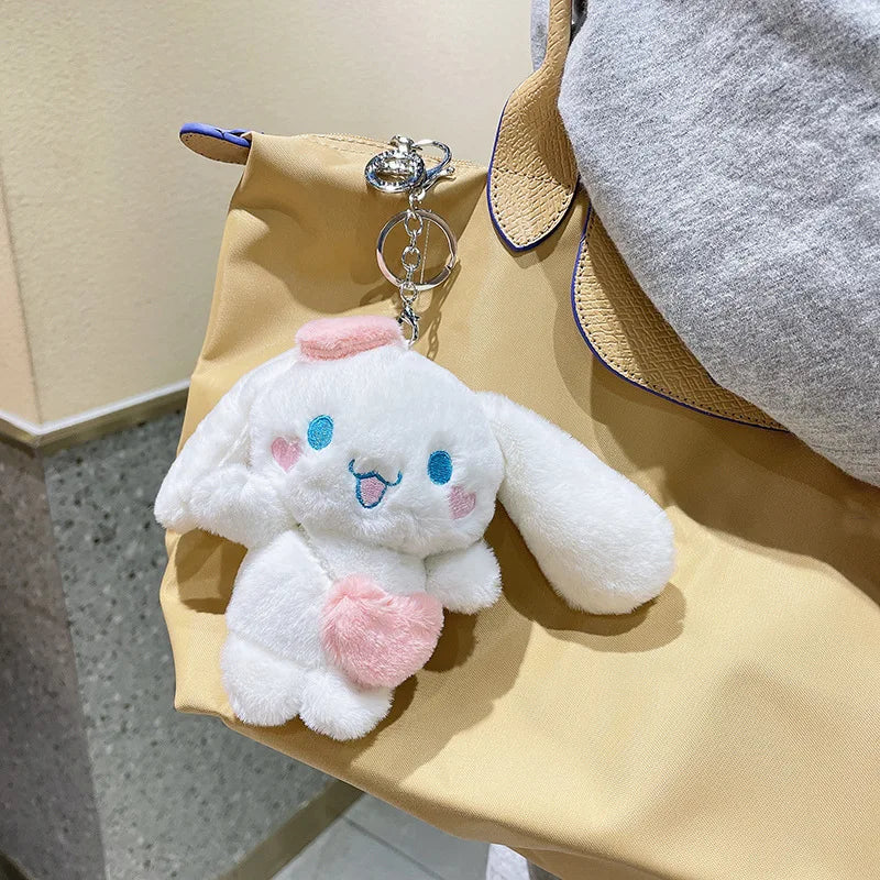 Sanrio Cinnamoroll Plush Doll Keychain Cartoon Soft Stuffed Plushies Key Ring Bag Pendant Girl Gift Kids Toys