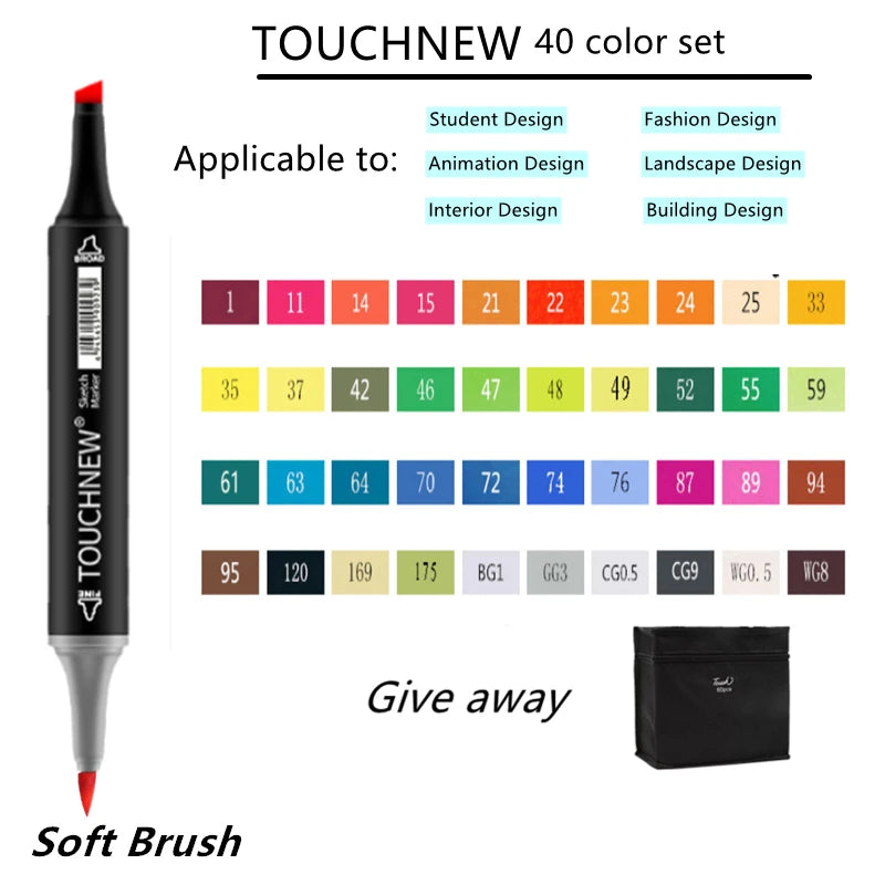 TOUCHNEW Sketching markers Soft brush Marker pen set  brush marker alcohol-based marker comic drawing animation art supplies