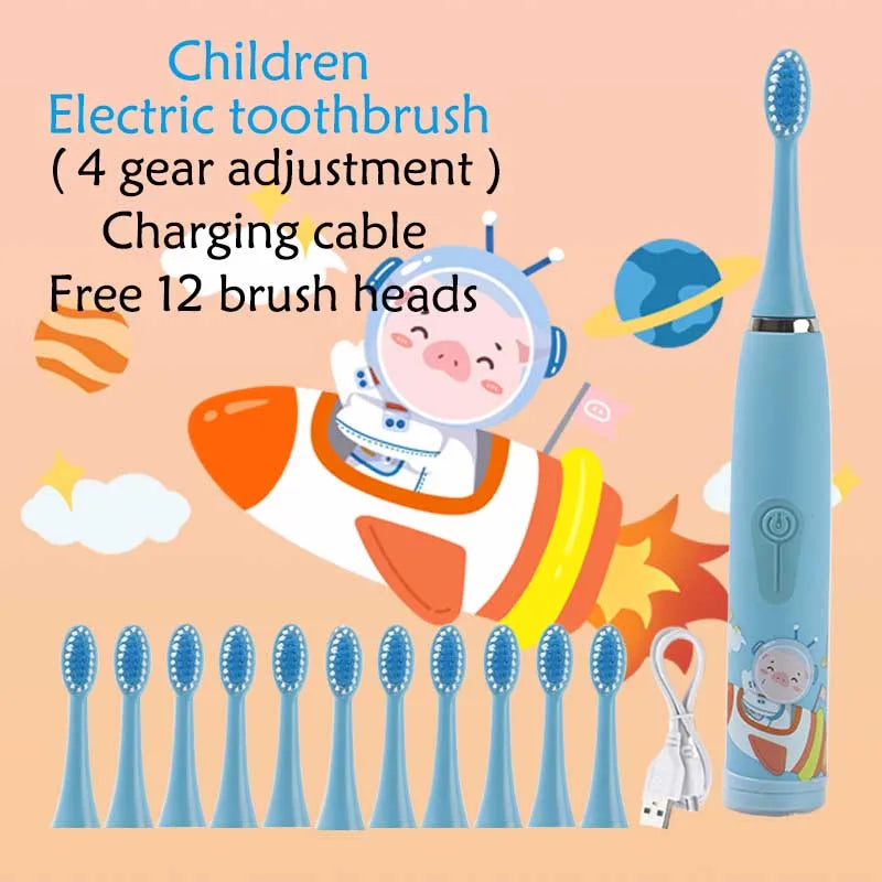 Children's Sonic Electric Toothbrush Colorful Cartoon Kids IPX7 Waterproof Ultrasonic Rechargeable Soft Hair Cleaning Brush