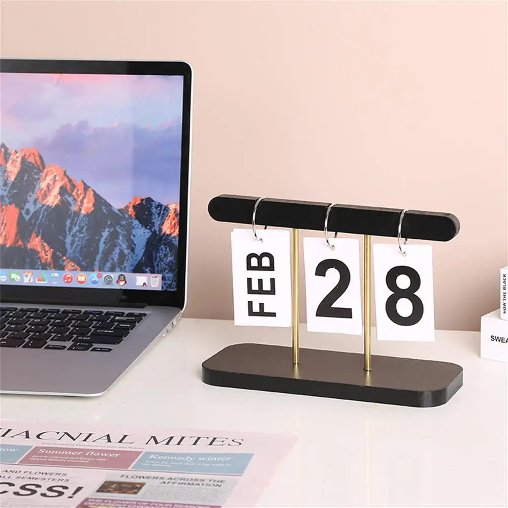 Modern Wooden Perpetual Calendar Flip Month Date Display Desktop Schedule Agenda Planner Home Decoration Office Ornament New