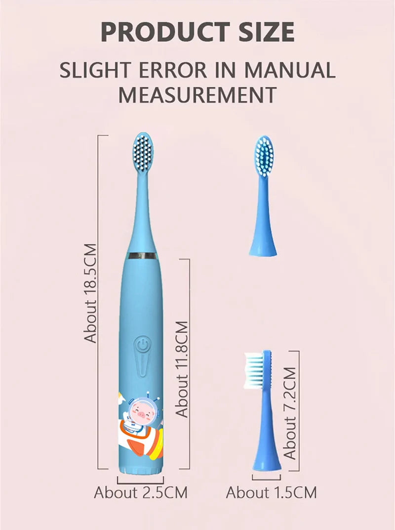 Children's Sonic Electric Toothbrush Colorful Cartoon Kids IPX7 Waterproof Ultrasonic Rechargeable Soft Hair Cleaning Brush