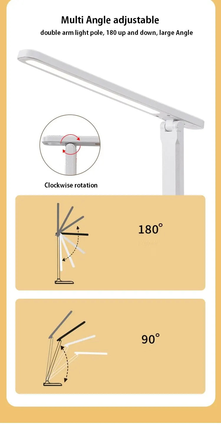 Desk Lamp LED Touch Switch White Folding Desk Lamp Bedroom Bedside Study Reading Eye Care Night Lamp USB Plug-in Dimmable White