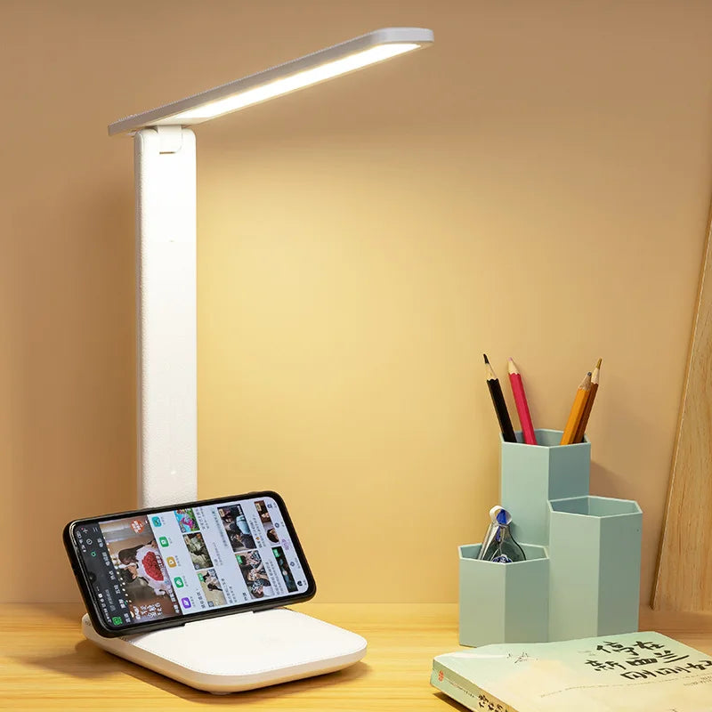 Desk Lamp LED Touch Switch White Folding Desk Lamp Bedroom Bedside Study Reading Eye Care Night Lamp USB Plug-in Dimmable White