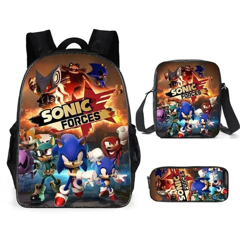 3PC-SET New Cartoon Meal Bag Sonic Lunch Bag Pencil Bag Primary and Middle School Students Backpack Cartoon School Bag Mochila