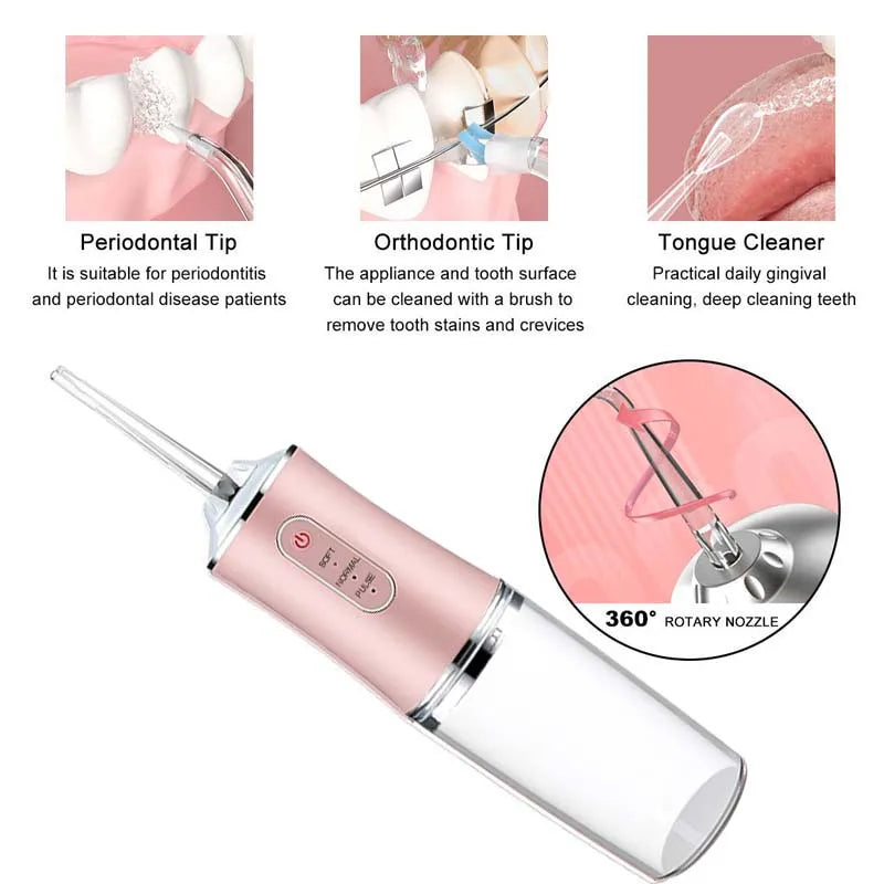 Electric Oral Irrigator Portable Dental Water Flosser Teeth Cleaner Mouth Washing Machine with 4 Jets Oral Hygiene Wireless