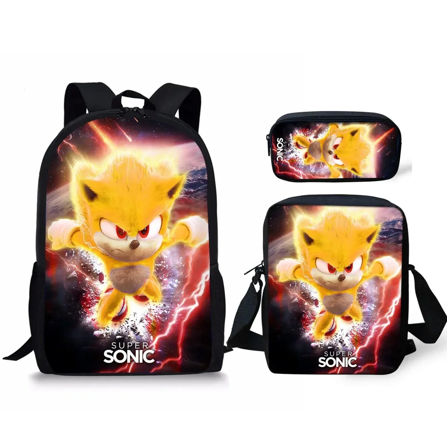 3PC-SET New Cartoon Meal Bag Sonic Lunch Bag Pencil Bag Primary and Middle School Students Backpack Cartoon School Bag Mochila