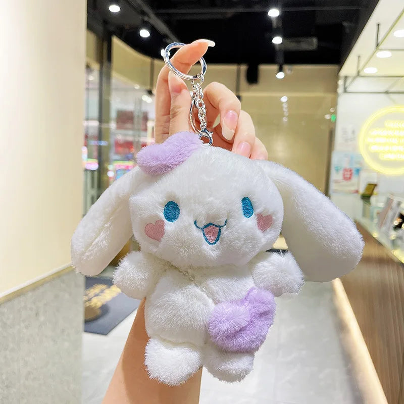 Sanrio Cinnamoroll Plush Doll Keychain Cartoon Soft Stuffed Plushies Key Ring Bag Pendant Girl Gift Kids Toys